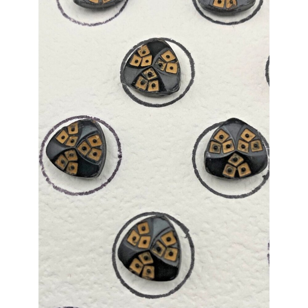 Vintage Czech Glass Buttons With Geometric Design On Original Card